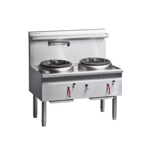 Cobra CW2H-CC 1200mm gas wok 2 hole chimney, W 1200mm x D 800mm x H 771mm (1280mm incl. splashback)