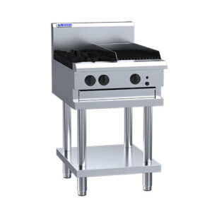 2 Burner 300mm Chargrill Cooktop with flame failure, legs & shelf