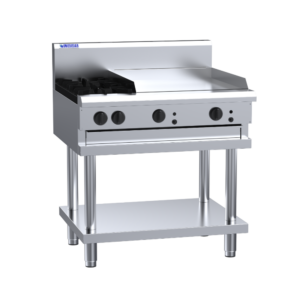 2 Burner 600mm Griddle Cooktop with flame failure, legs & shelf