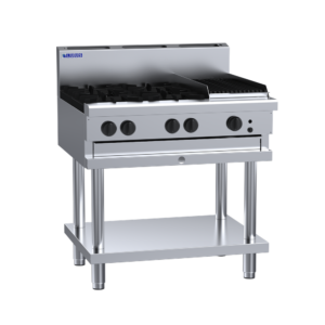 LUUS CS-4B3C 4 Burner 300mm Chargrill Cooktop with flame failure, legs & shelf